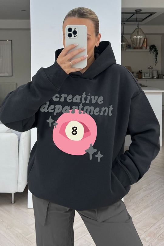 Creative department black printed relaxed hoodie