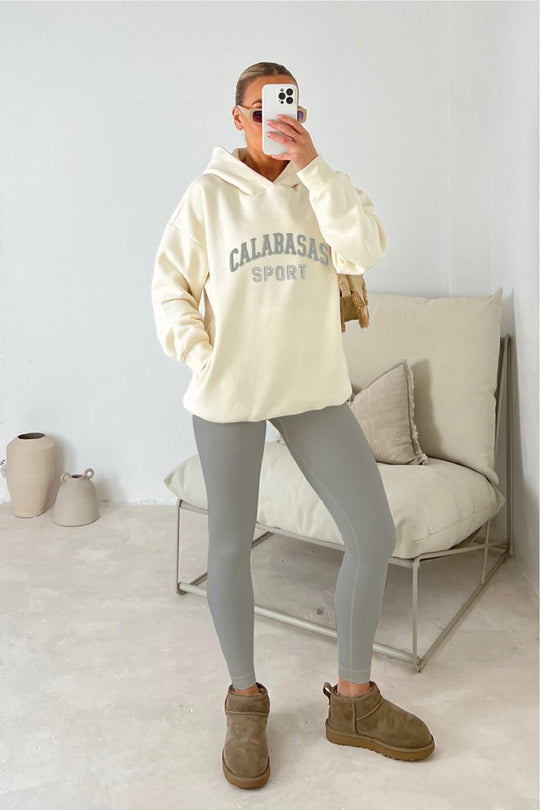 Calabasas ecru embroidered hoodie and legging set