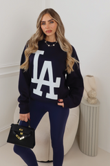 LA PRINTED SWEATSHIRT NAVY AND MATCHING LEGGINGS SET