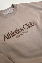 ATHLETICS CLUB MOCHA EMBROIDERED SWEATER & STRAIGHT LEG TROUSERS LOUNGEWEAR