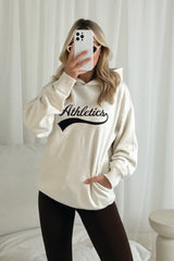 Athletics Ecru & Choc embroidered hoodie and ribbed legging set