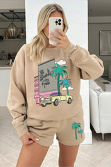 Beverly Hills Stone Printed sweater short loungewear set