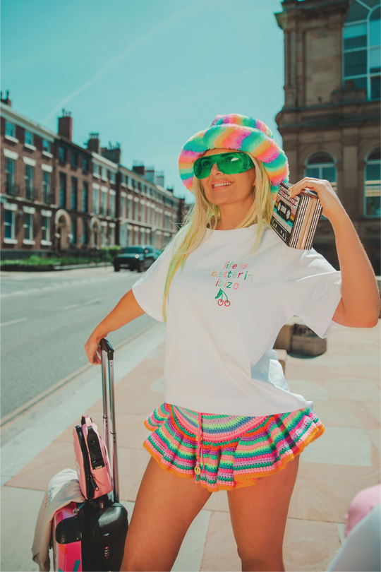 Life is better in Ibiza white heavyweight embroidered t-shirt