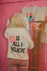 Love, life & laughter ecru heavyweight back print t-shirt