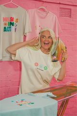 Love, life & laughter ecru heavyweight back print t-shirt