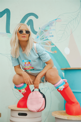 Festival faded blue heavyweight printed t-shirt