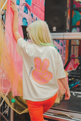 Peace, love & party ecru heavyweight back print t-shirt