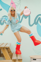 Festival faded blue heavyweight printed t-shirt