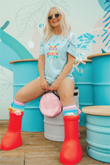 Festival faded blue heavyweight printed t-shirt