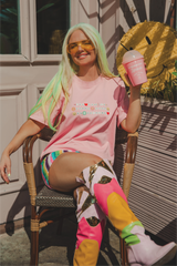 Keep on smiling pink heavyweight back print printed t-shirt