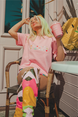 Keep on smiling pink heavyweight back print printed t-shirt