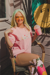 Keep on smiling pink heavyweight back print printed t-shirt