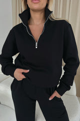 Glamify Premium Essential Black 3/4 Zip Sweatshirt Sweater
