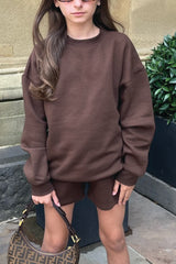 Mini Glamify brown essential sweater shorts loungewear set