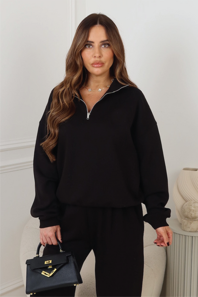 Glamify everyday essential black 3/4 zip – Glamify Famous For Loungewear