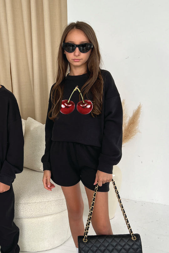 Mini cherry black printed sweater shorts loungewear