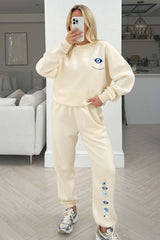 Blessed & Protected Ecru Printed Sweater Jogger Loungewear Set Loungewear
