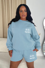 Rodeo Drive Blue Embroidered Sweater Short Set