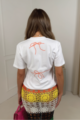 Pink bra white printed t-shirt