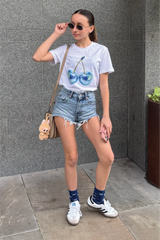 Mini blue cherry printed white t-shirt