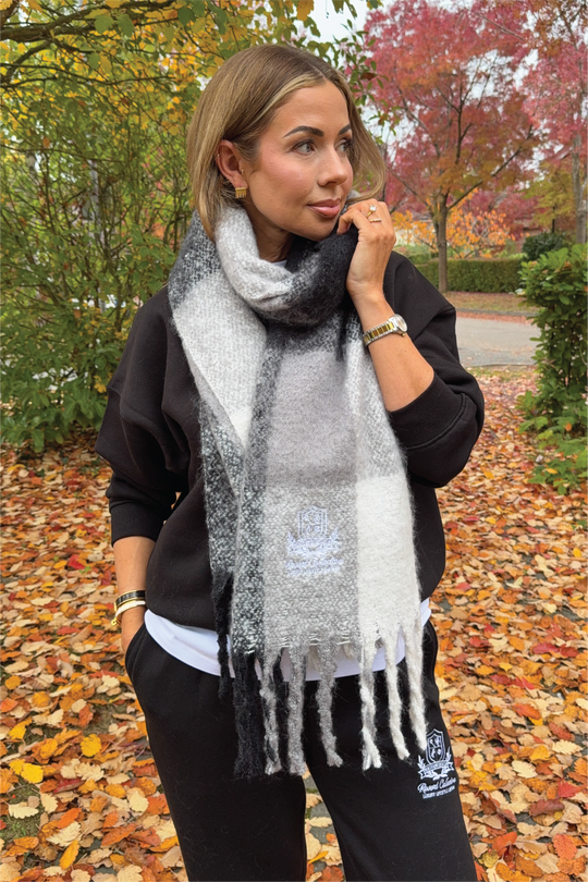 RESORT COLLECTIVE EMBROIDERED BLACK SCARF