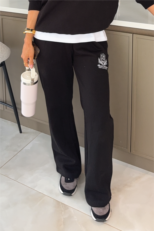 RESORT COLLECTIVE EMBROIDERED BLACK STRAIGHT LEG JOGGER