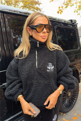 RESORT COLLECTIVE BLACK EMBROIDERED 3/4 ZIP FLEECE