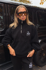 RESORT COLLECTIVE BLACK EMBROIDERED 3/4 ZIP FLEECE