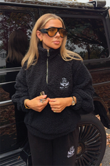 RESORT COLLECTIVE BLACK EMBROIDERED 3/4 ZIP FLEECE