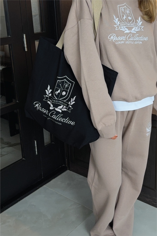 RESORT COLLECTIVE LARGE BLACK PRINTED TOTE BAG