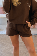 SELF LOVE SOCIETY CHOCOLATE & WHITE EMBROIDERED SHORTS HANNAH BRIGGS