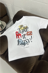 TAKE IT EASY PRINTED WHITE OVERSIZED TSHIRT