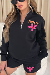 Monte Carlo Black 3/4 zip shorts PREMIUM loungewear set