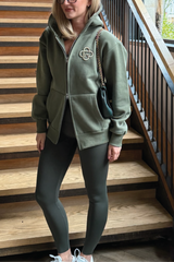 G Monogram khaki embroidered premium zip hoodie