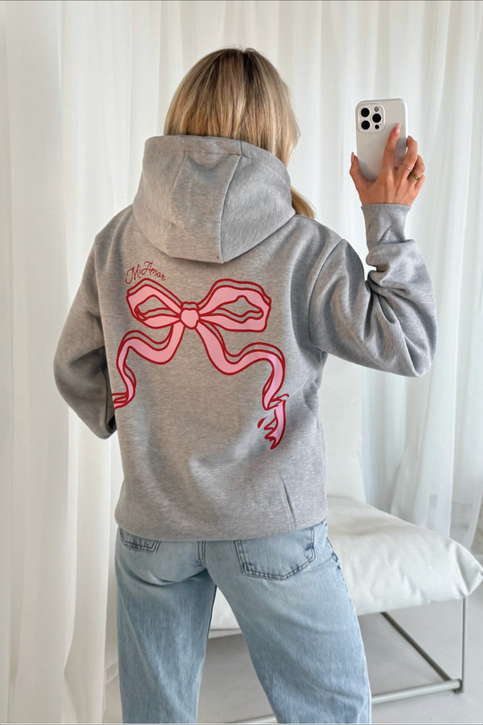 Bow printed marl grey hoodie