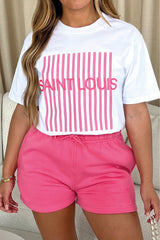 Saint Louis Pink & White Embroidered Premium Short Tee Coord Co Ord