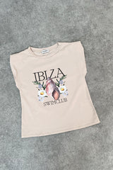 Ibiza swim printed stone shoulder pad t-shirt