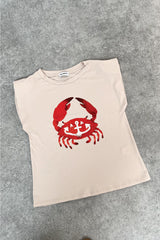 Crab printed stone shoulder pad t-shirt