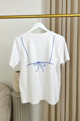 Blue bra white printed t-shirt