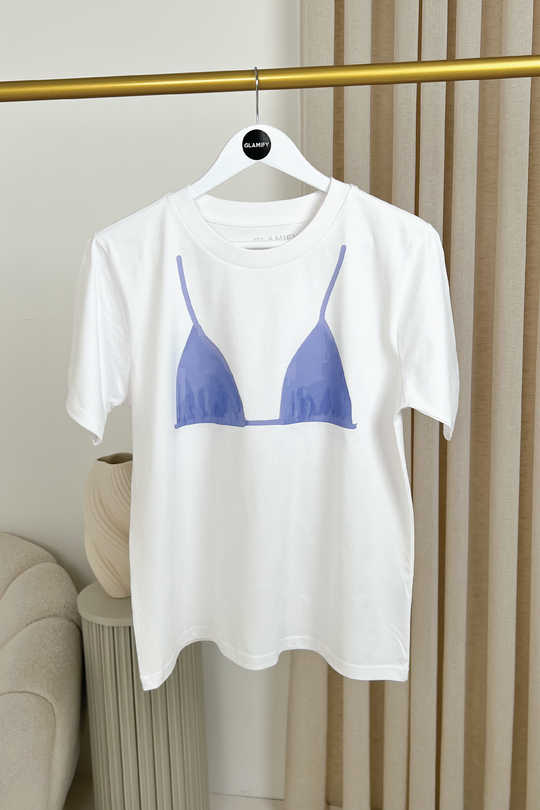 Blue bra white printed t-shirt