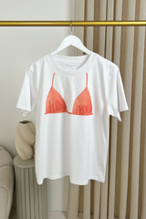 Pink bra white printed t-shirt