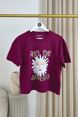 Rio De Janeiro burgundy printed boxy fit t-shirt