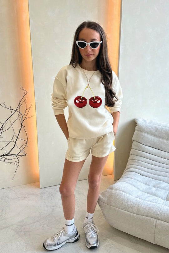 Mini cherry ecru printed sweater shorts loungewear