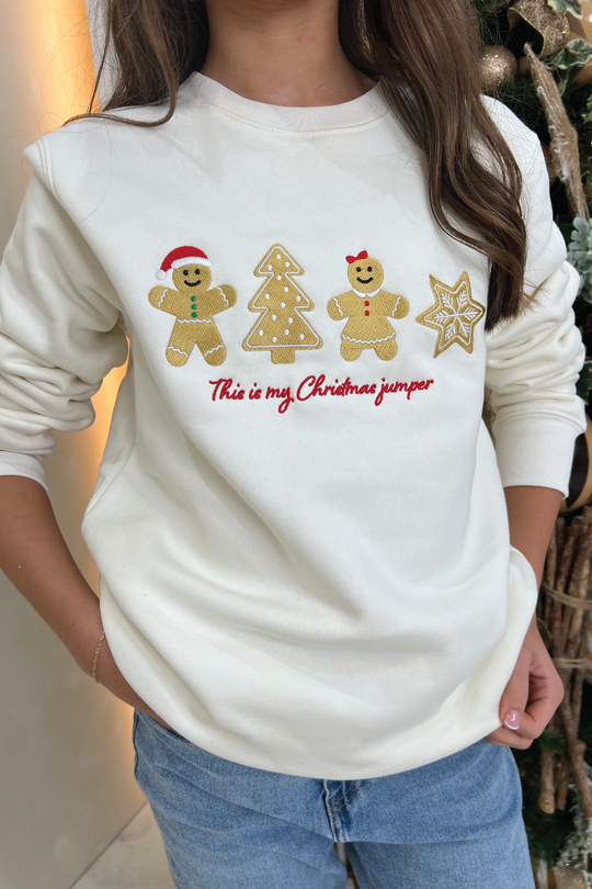 Mini gingerbread ecru embroidered sweater