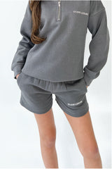 Mini studio leisure essential steel grey embroidered 3/4 zip sweater