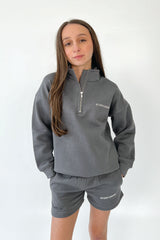 Mini studio leisure essential steel grey embroidered 3/4 zip sweater