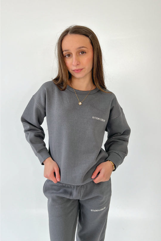 Mini studio leisure essential steel grey embroidered sweater