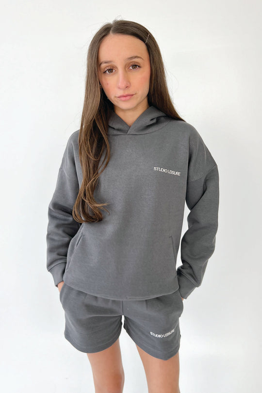 Mini studio leisure essential steel grey embroidered hoodie