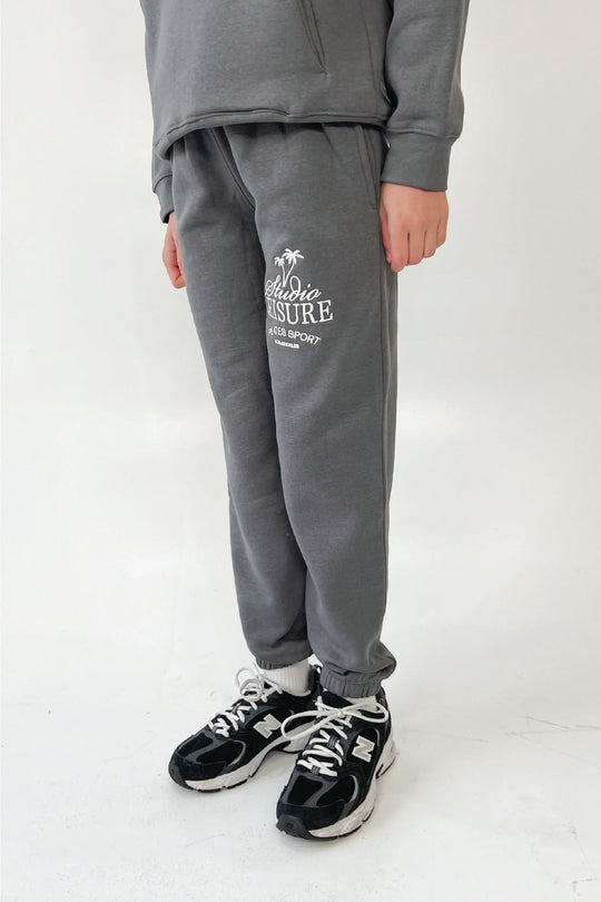 Mini studio leisure steel grey palm tree embroidered joggers