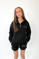 Mini studio leisure essential black embroidered 3/4 zip sweater
